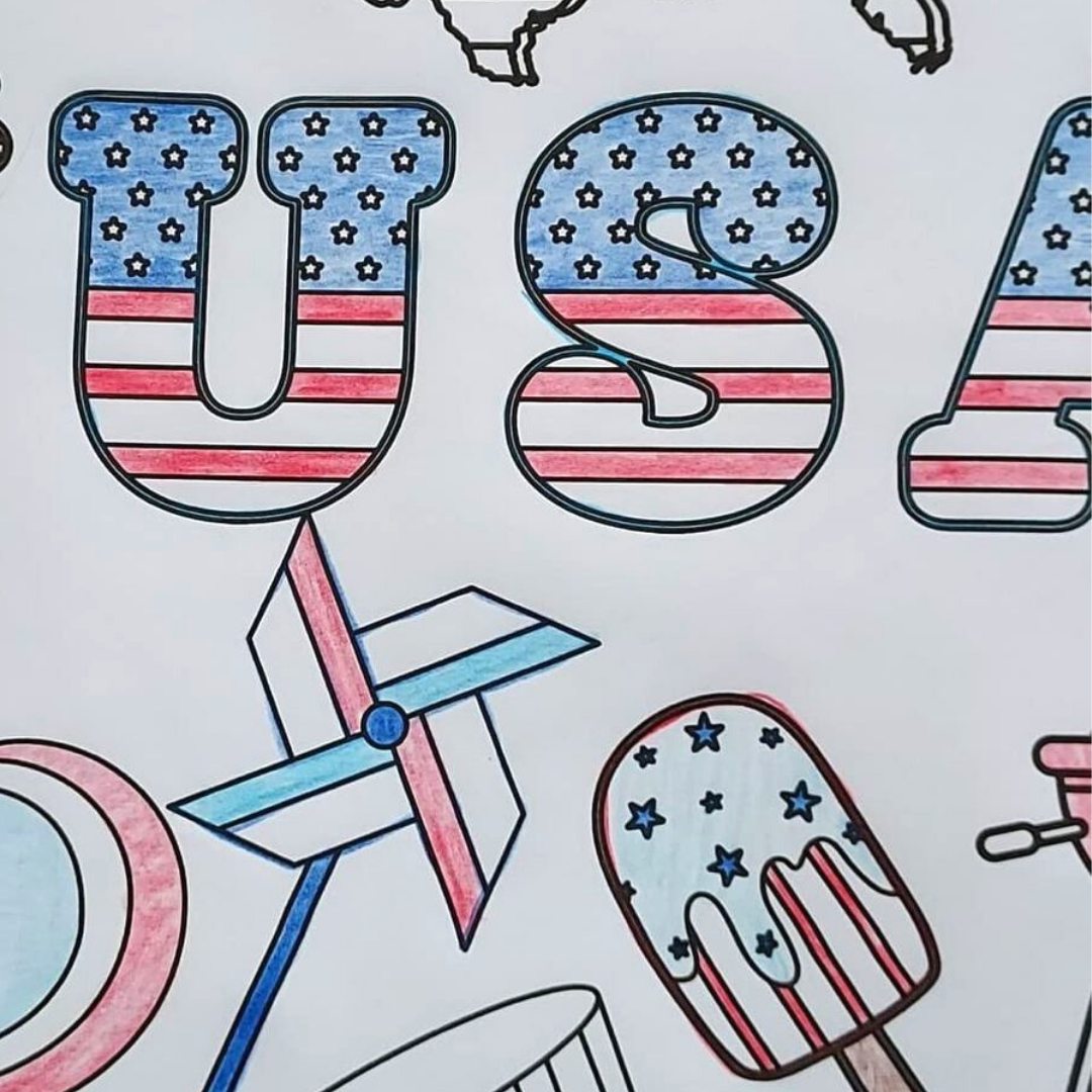 USA Patriotic Coloring Tablecloth | 4th of July Party Decor