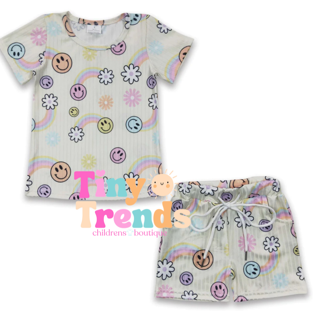 Rainbow Floral Shorts Set