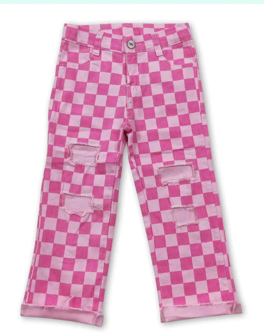 Checkered Straight Leg Pants
