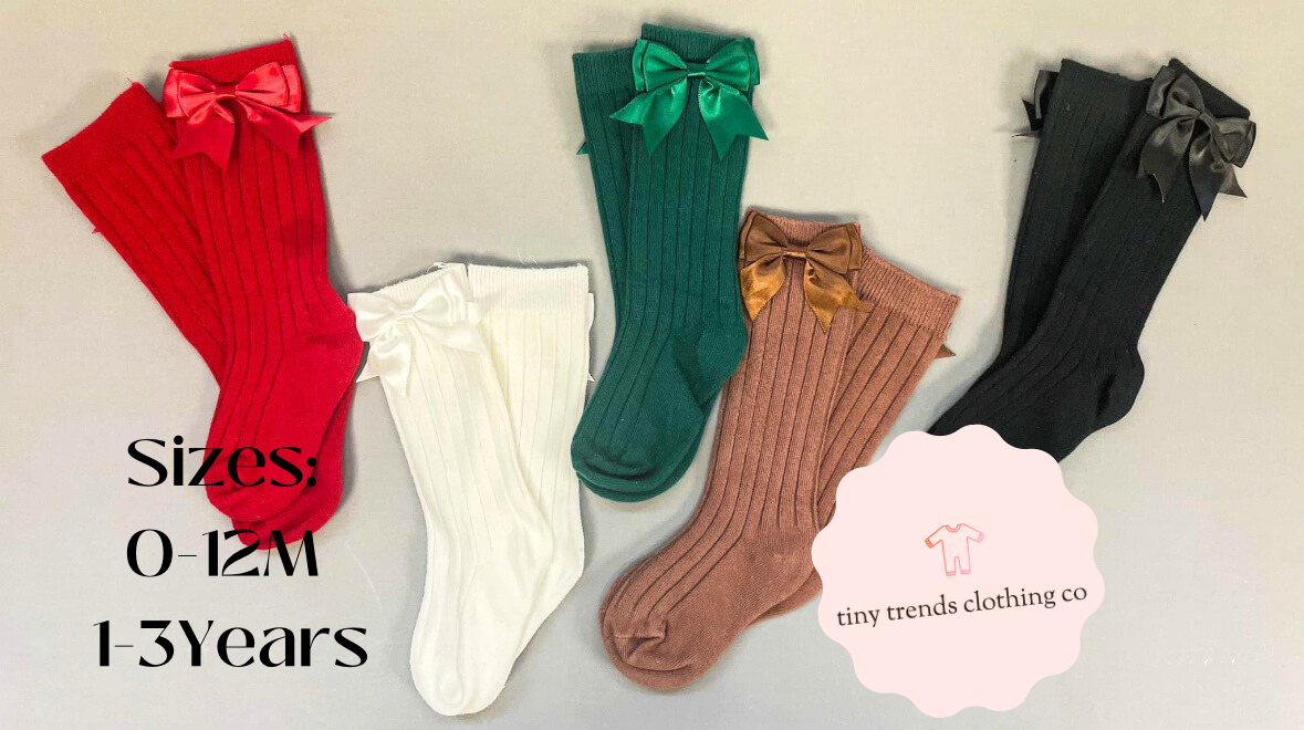 Knee High Ribbed Bow Socks