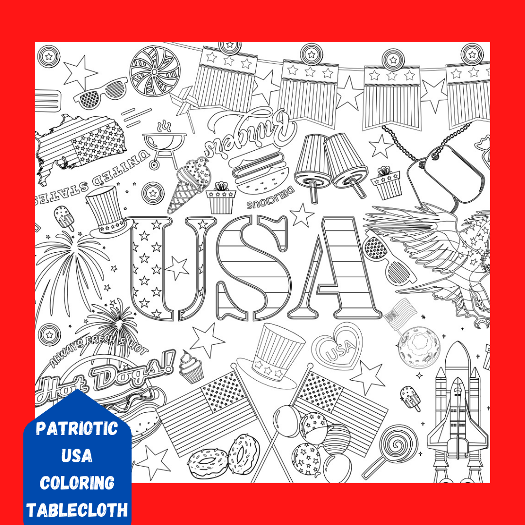 USA Patriotic Coloring Tablecloth | 4th of July Party Decor