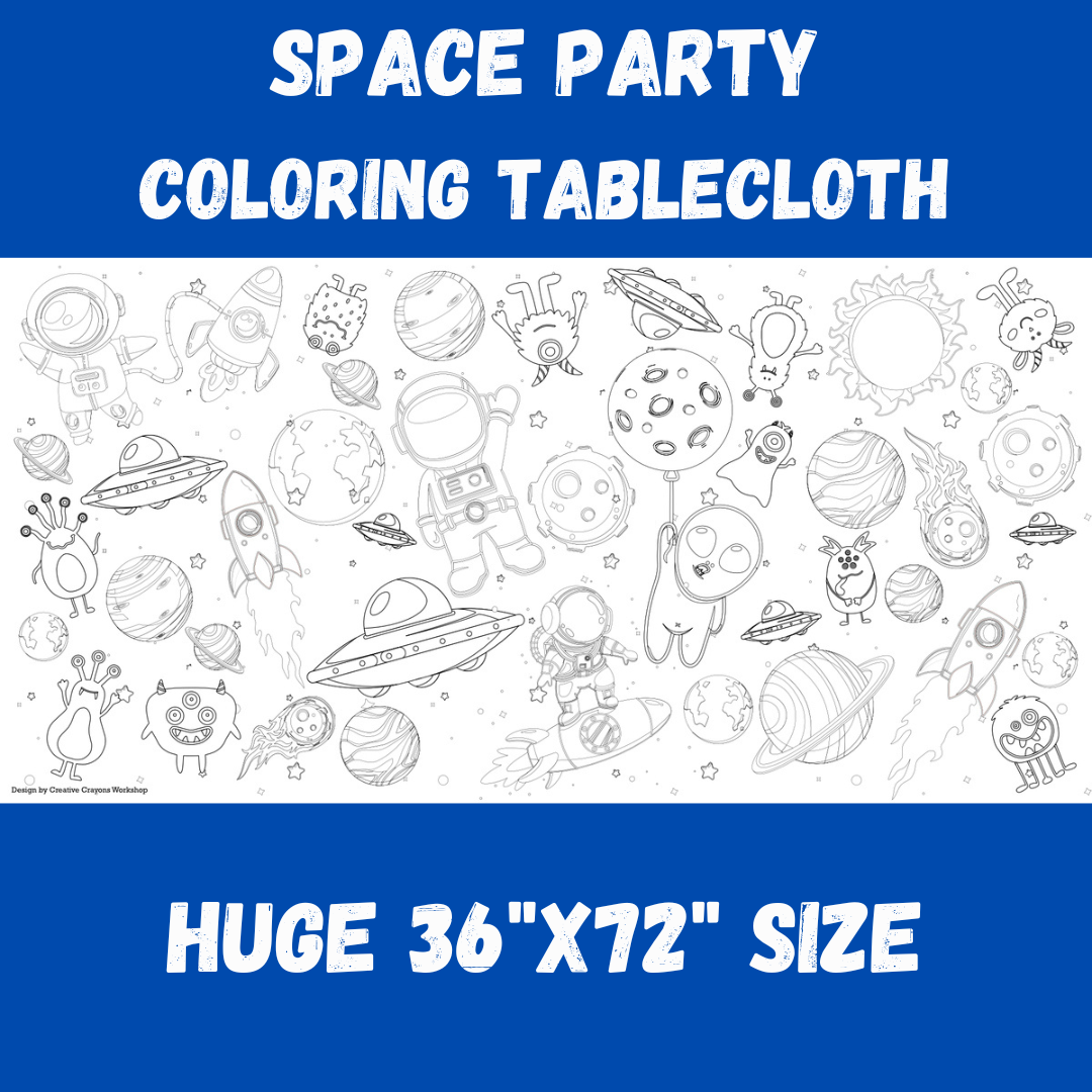 Space themed Coloring Tablecloth | Giant Birthday Banner
