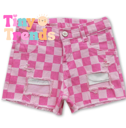 Pink Checkered Jean Shorts