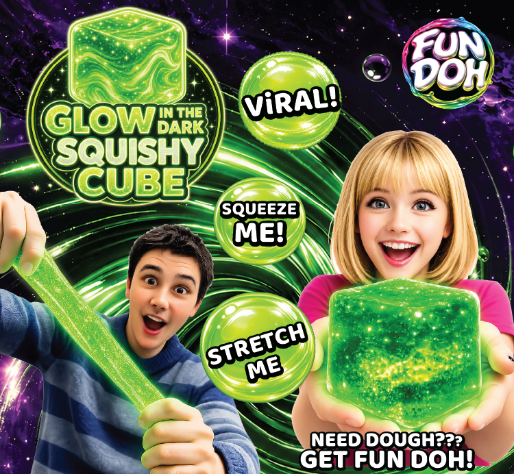 Fun Doh Glow in the Dark Squishy Sparkle Cube