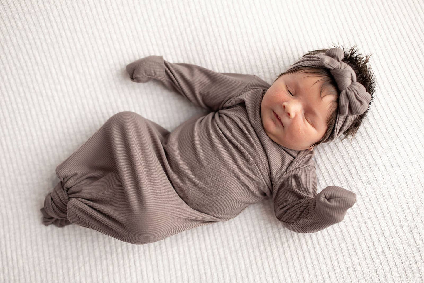 Cocoa Knotted Newborn Gown + Hat
