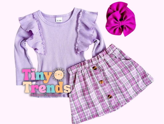 Purple Plaid Skirt Set