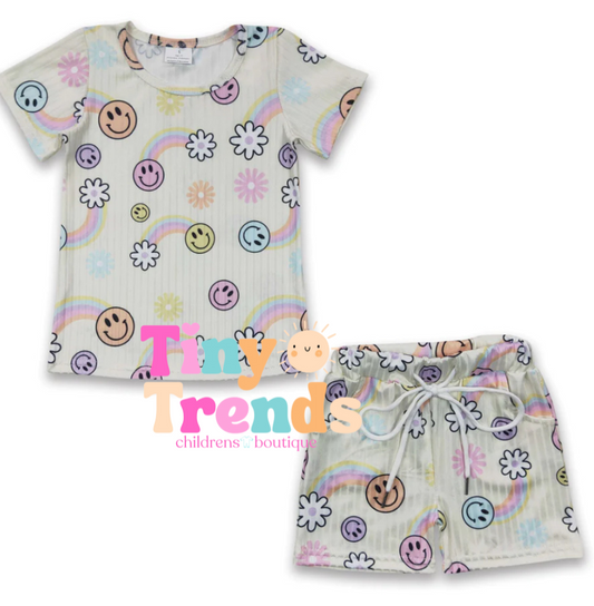 Rainbow Floral Shorts Set