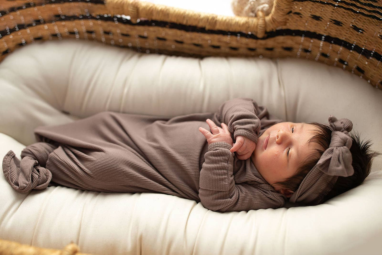Cocoa Knotted Newborn Gown + Hat