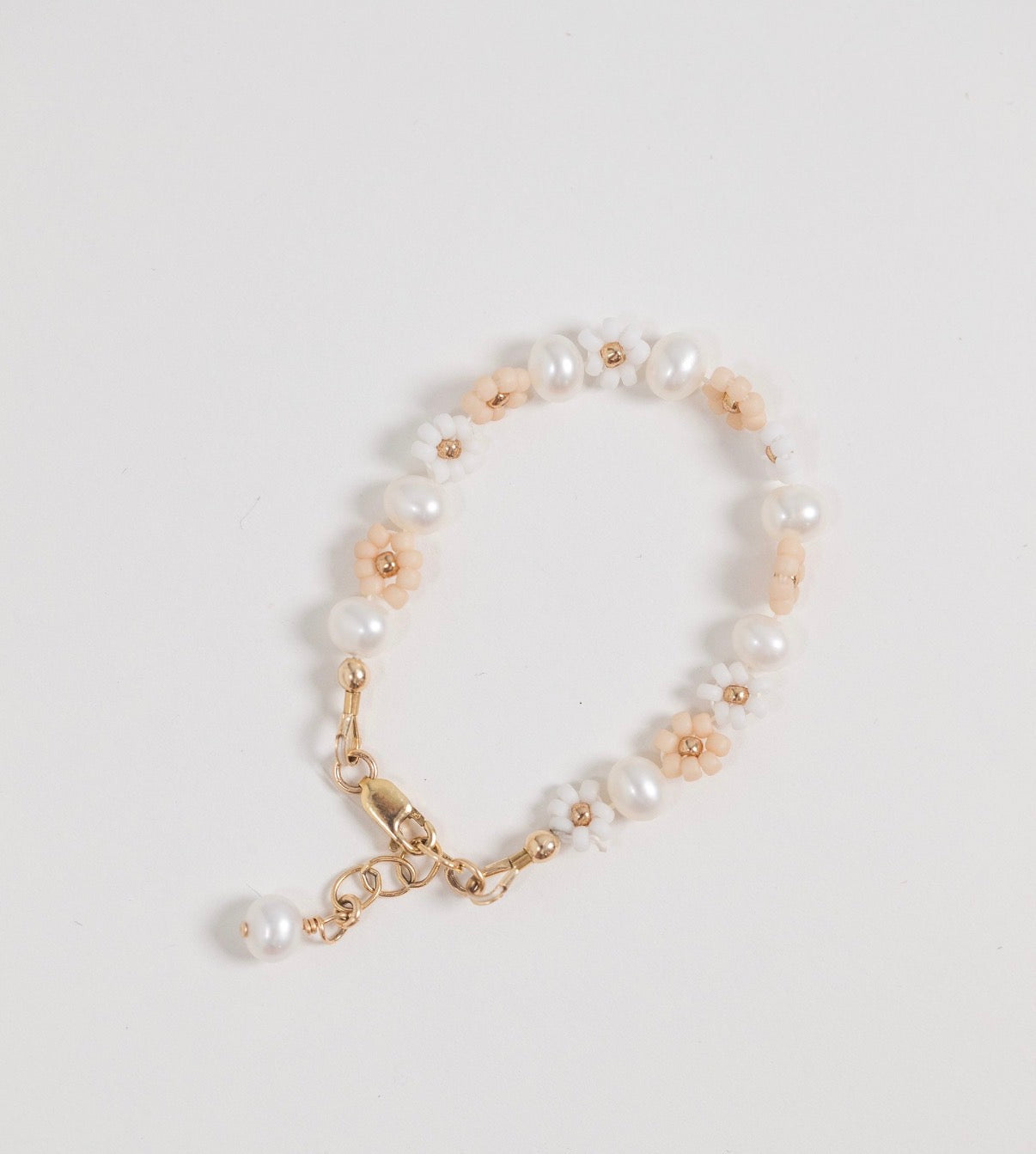 Pink White & Pearl Gold Filled Bracelet