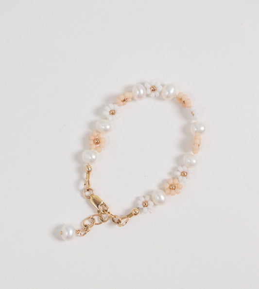Pink White & Pearl Gold Filled Bracelet