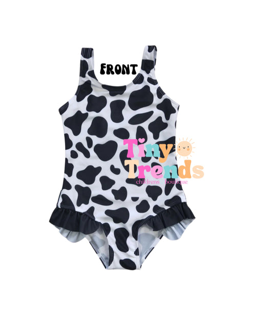 Cow Print Ruffle Swim