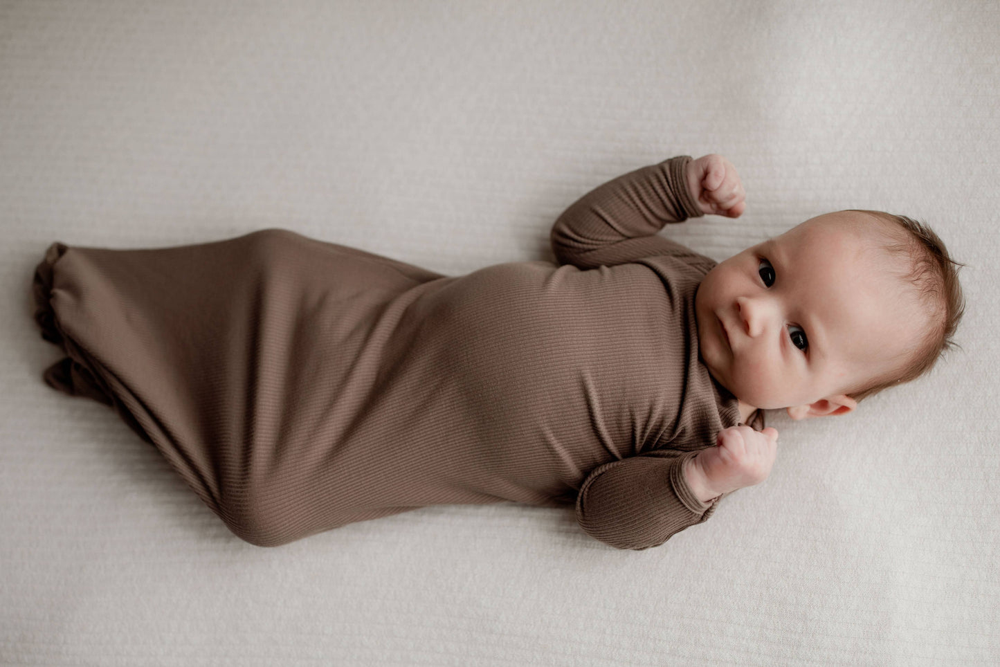 Cocoa Knotted Newborn Gown + Hat