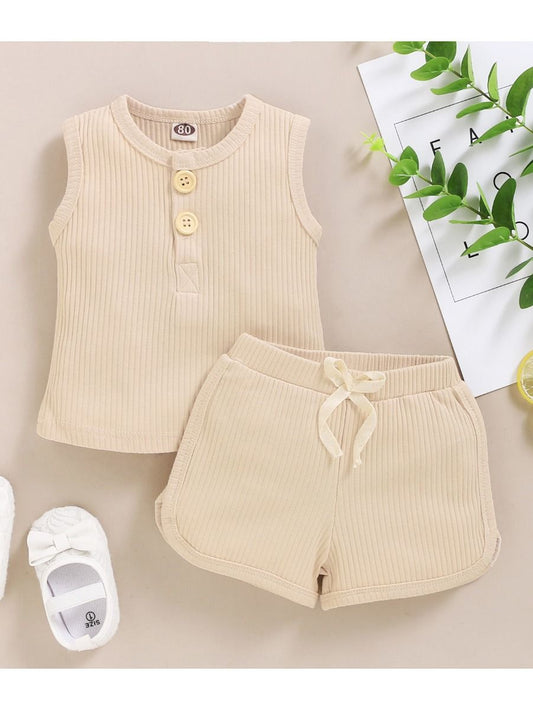 Beige Ribbed Set